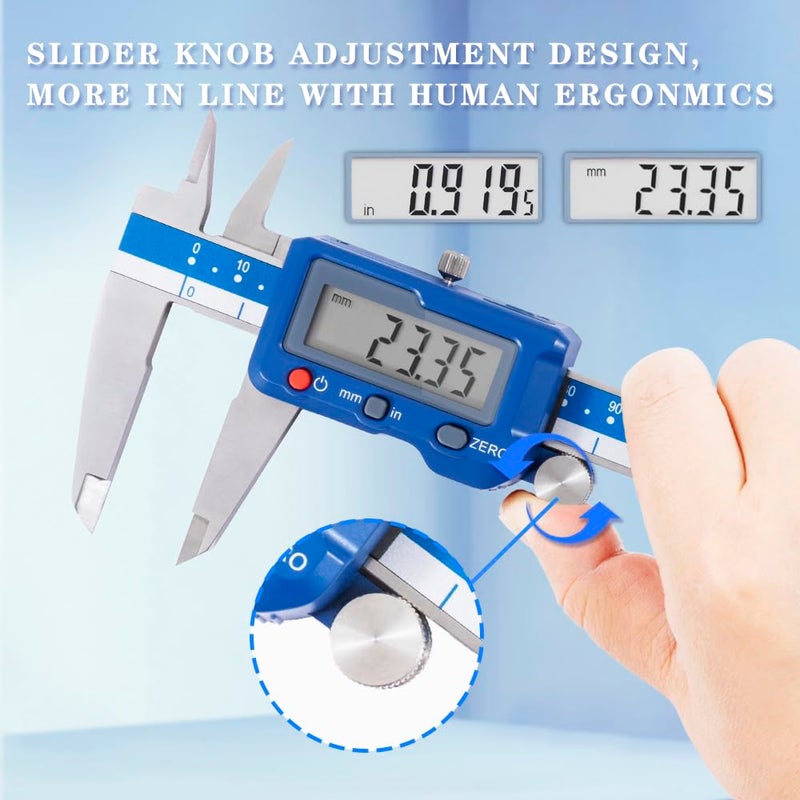 Dasqua 8”/200mm Digital Caliper, Stainless Steel Precision Measuring Tool with Advanced Dual Chip, Large LCD, Resolution 0.0005”/0.01mm, Accuracy ±0.001”/0.02mm - Image 2